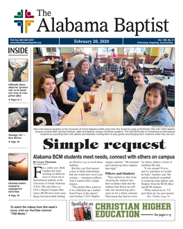 Simple Request Alabama BCM Students Meet Needs, Connect with Others on Campus by Grace Thornton an Effective Way to Reach Those Campus Minister