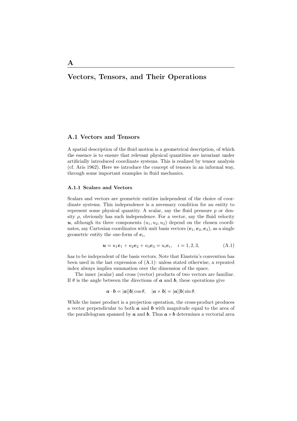 A Vectors, Tensors, and Their Operations