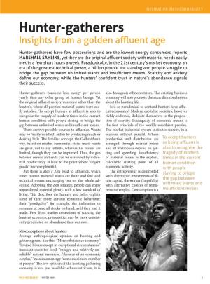 Hunter-Gatherers: Insights from a Golden Affluent
