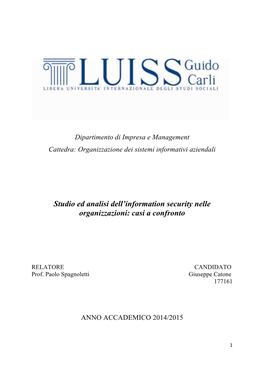 Studio Ed Analisi Dell'information Security Nelle Organizzazioni: Casi A