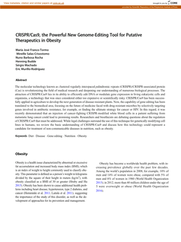 CRISPR/Cas9, the Powerful New Genome-Editing Tool for Putative Therapeutics in Obesity