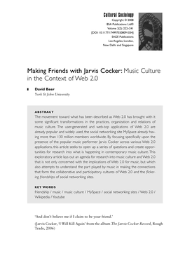 Making Friends with Jarvis Cocker: Music Culture in the Context of Web 2.0
