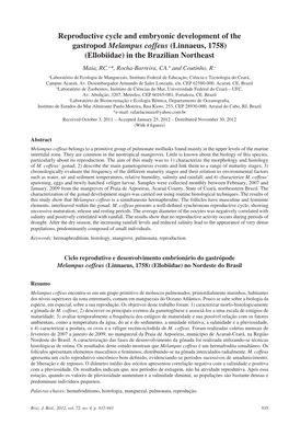 Reproductive Cycle and Embryonic Development of the Gastropod