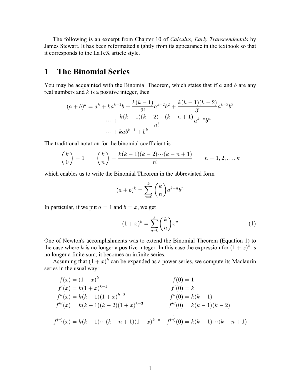 1 the Binomial Series