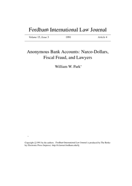 Anonymous Bank Accounts: Narco-Dollars, Fiscal Fraud, and Lawyers