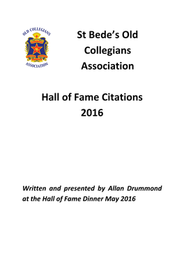 St Bede's Old Collegians Association Hall of Fame Citations 2016