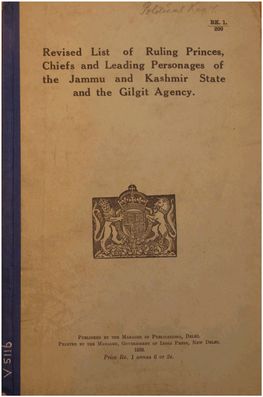 List of Princes and Notables of Kashmir & Gilgit, 1939