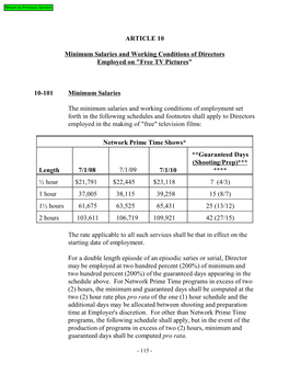 ARTICLE 10 Minimum Salaries and Working Conditions Of