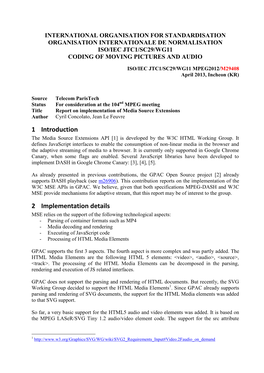 International Organisation for Standardisation Organisation Internationale De Normalisation Iso/Iec Jtc1/Sc29/Wg11 Coding of Moving Pictures and Audio