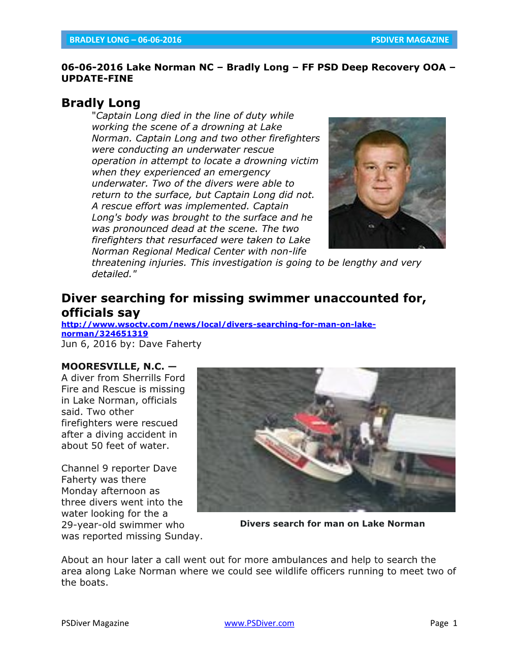 Bradley Long – 06-06-2016 Psdiver Magazine