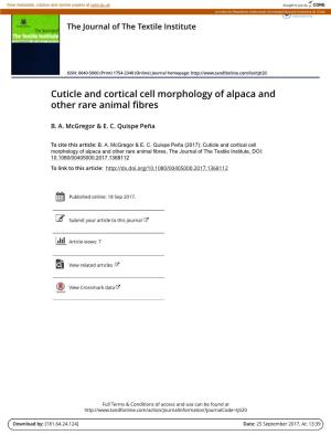 Cuticle and Cortical Cell Morphology of Alpaca and Other Rare Animal Fibres