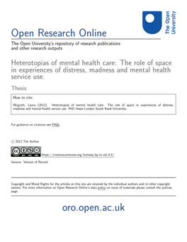 Heterotopias of Mental Health Care: the Role of Space in Experiences of Distress, Madness and Mental Health Service Use