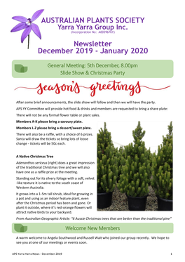 AUSTRALIAN PLANTS SOCIETY Newsletter December 2019