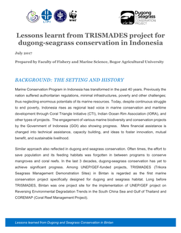 Lessons Learnt from TRISMADES Project for Dugong-Seagrass Conservation in Indonesia