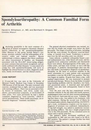 Spondyloarthropathy: a Common Familial Form of Arthritis