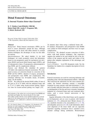 Distal Femoral Osteotomy Is Internal Fixation Better Than External?