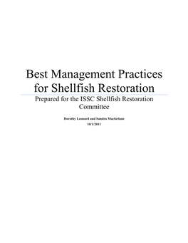 Best Management Practices for Shellfish Restoration Prepared for the ISSC Shellfish Restoration Committee