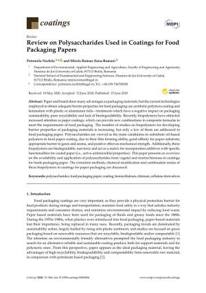 Review on Polysaccharides Used in Coatings for Food Packaging Papers
