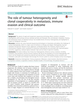 The Role of Tumour Heterogeneity and Clonal Cooperativity in Metastasis, Immune Evasion and Clinical Outcome Deborah R