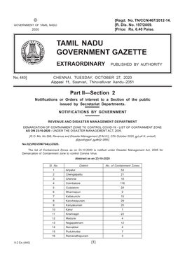 440] CHENNAI, TUESDAY, OCTOBER 27, 2020 Aippasi 11, Saarvari, Thiruvalluvar Aandu–2051