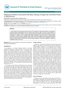 Stickiness Problem Associated with Spray Drying of Sugar and Acid