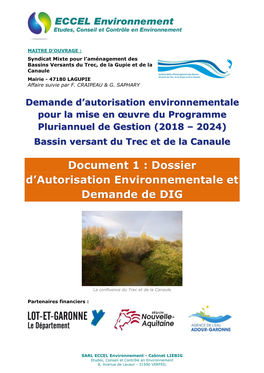 Document 1 : Dossier D'autorisation Environnementale Et Demande De