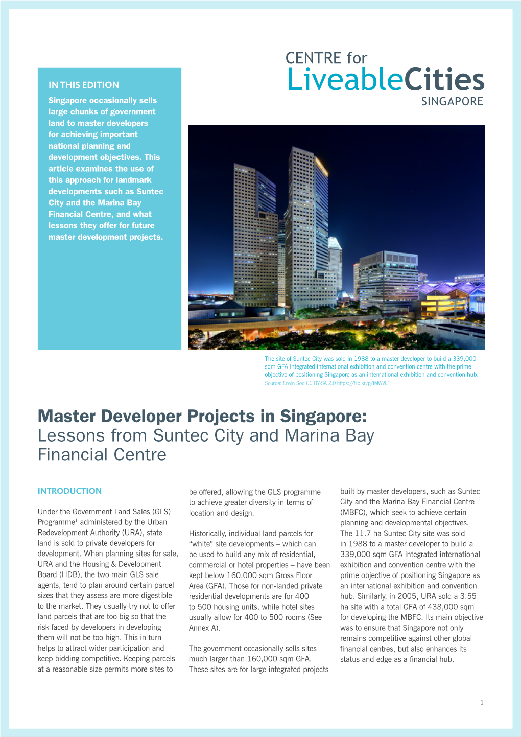 Master Developer Projects in Singapore: Lessons from Suntec City and Marina Bay Financial Centre