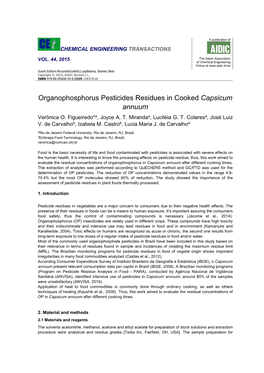 Organophosphorus Pesticides Residues in Cooked Capsicum Annuum Verônica O