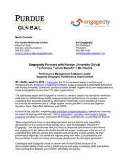 Engagedly Partners with Purdue University Global to Provide Tuition Benefit to Its Clients
