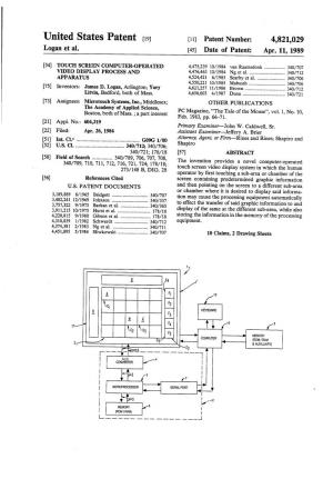 United States Patent (19) 11 Patent Number: 4,821,029 Logan Et Al