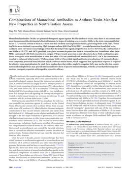 Combinations of Monoclonal Antibodies to Anthrax Toxin Manifest New Properties in Neutralization Assays