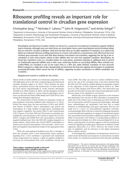 Ribosome Profiling Reveals an Important Role for Translational Control in Circadian Gene Expression