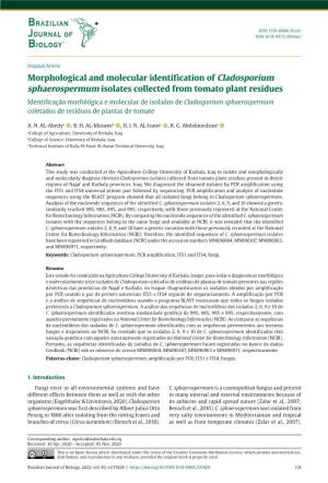 Morphological and Molecular Identification of Cladosporium Sphaerospermum Isolates Collected from Tomato Plant Residues