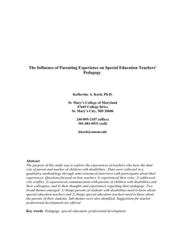 The Influence of Parenting Experience on Special Education Teachers' Pedagogy