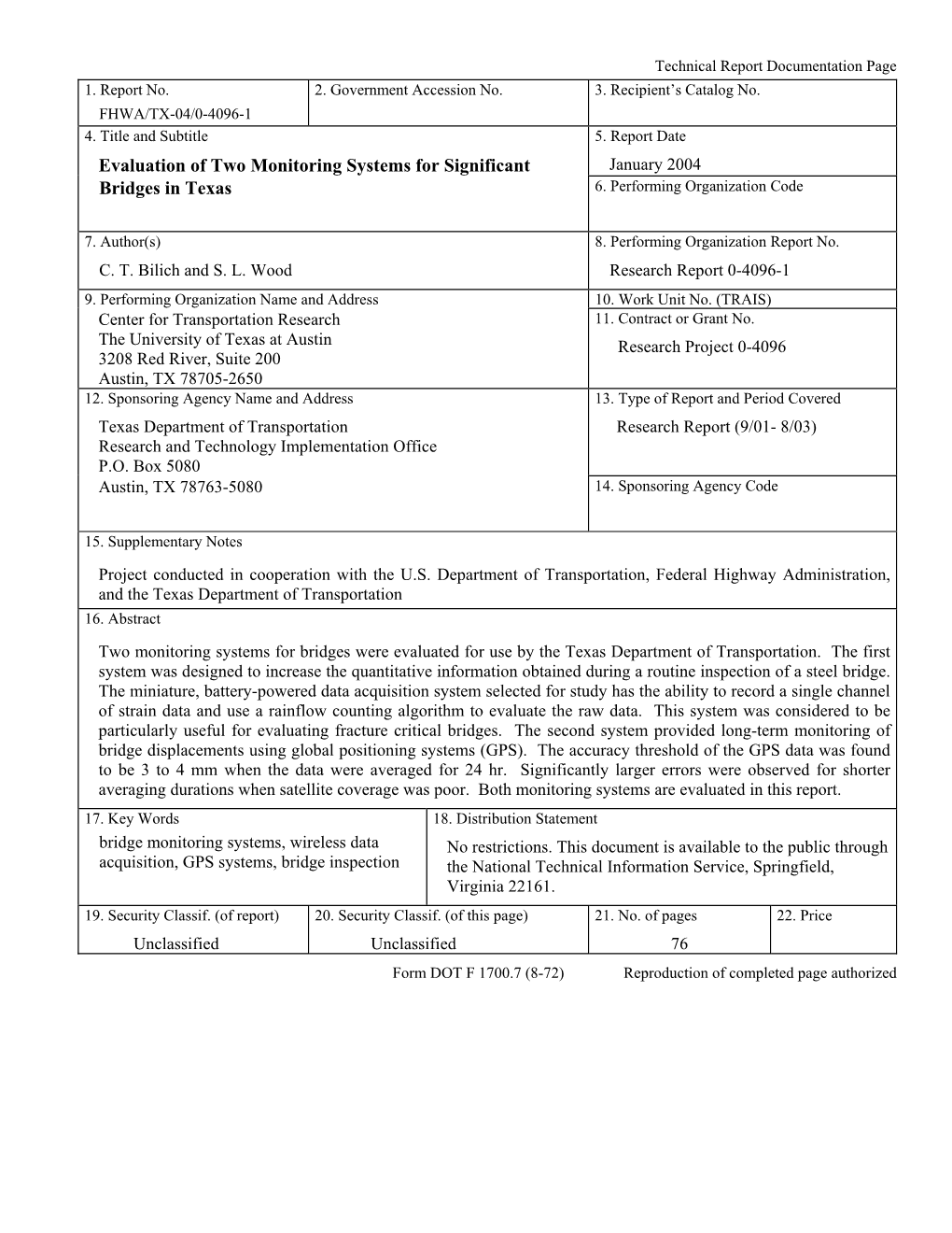 Evaluation of Two Monitoring Systems for Significant Bridges in Texas