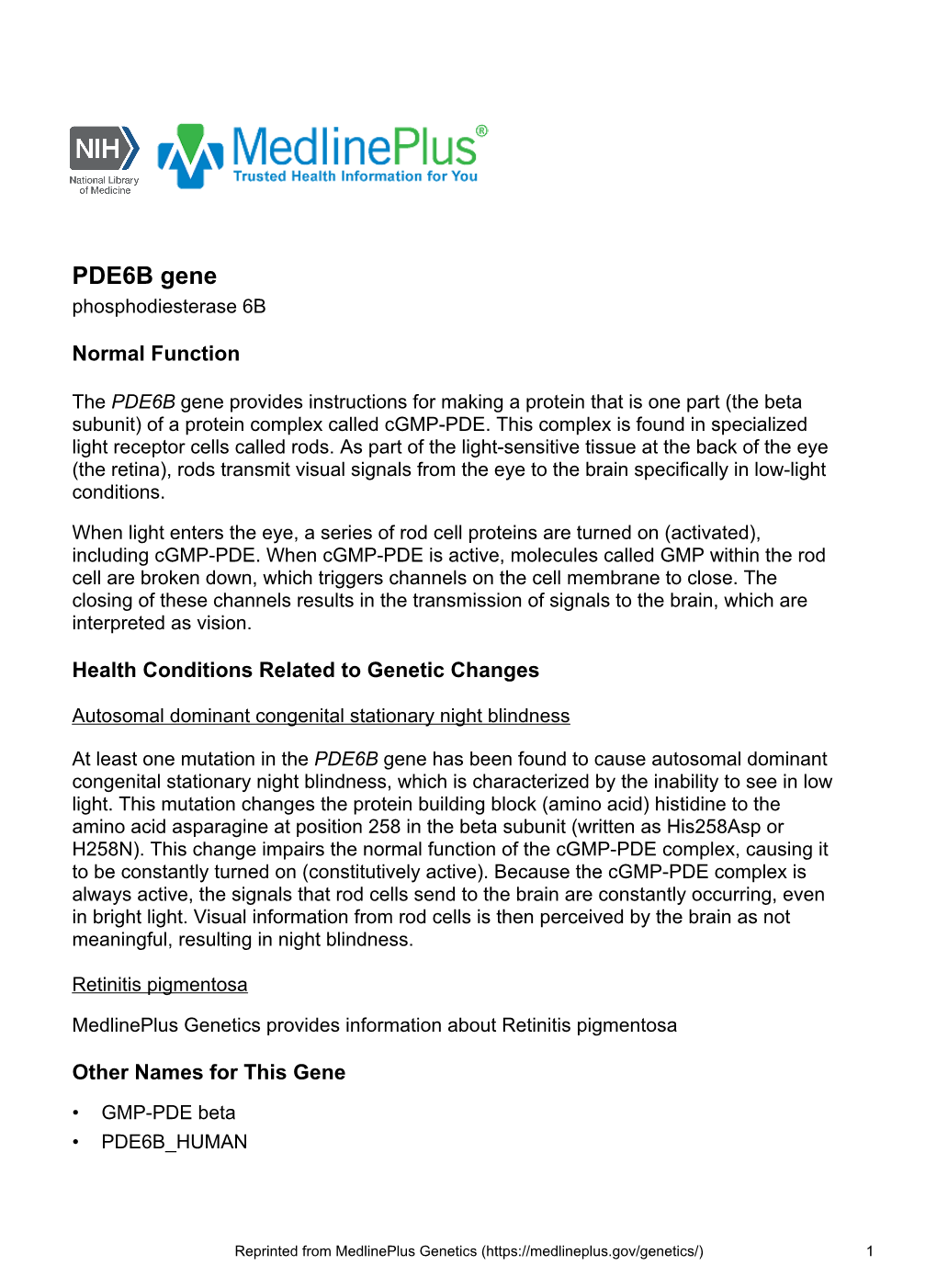 PDE6B Gene Phosphodiesterase 6B