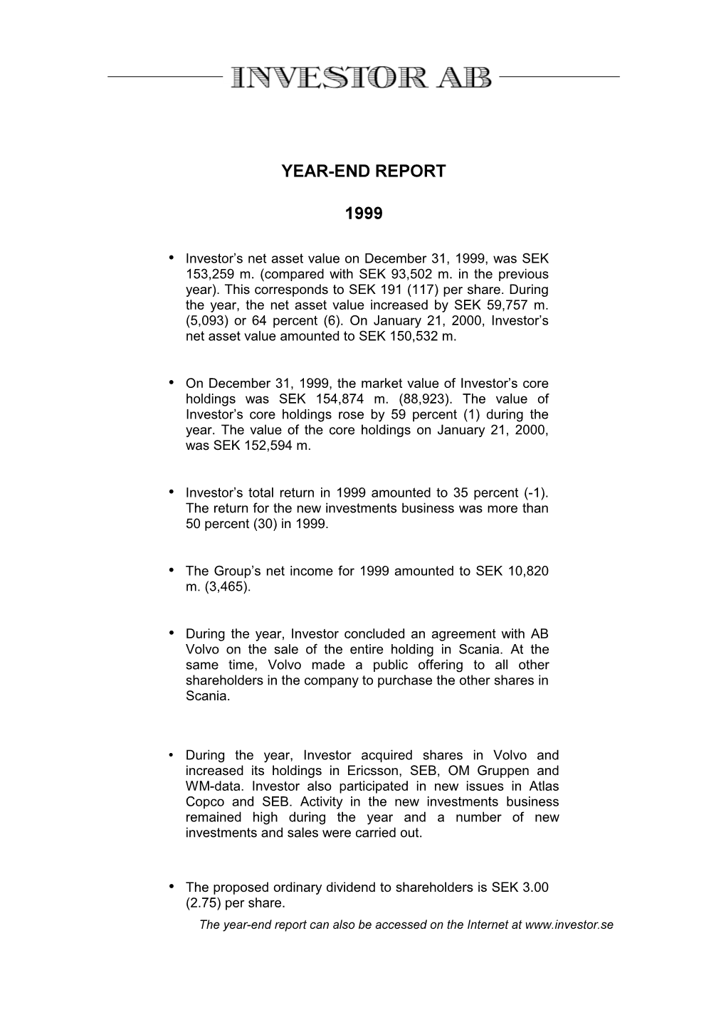Year End Report 1999