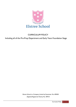 CURRICULUM POLICY Including All of the Pre-Prep Department and Early Years Foundation Stage