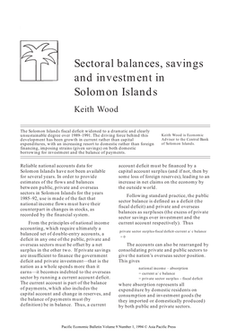 Sectoral Balances, Savings and Investment in Solomon Islands Keith Wood