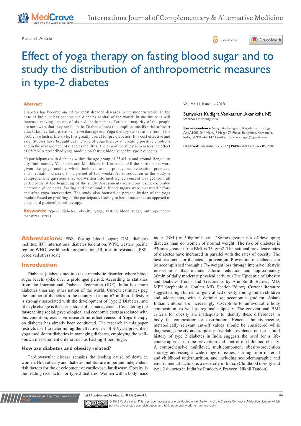 Effect of Yoga Therapy on Fasting Blood Sugar and to Study the Distribution of Anthropometric Measures in Type-2 Diabetes