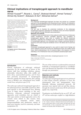 Clinical Implications of Transpterygoid Approach to Mandibular Nerve Ahmed Youssefa,B, Ricardo L