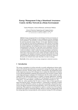 Energy Management Using a Situational Awareness- Centric Ad-Hoc Network in a Home Environment