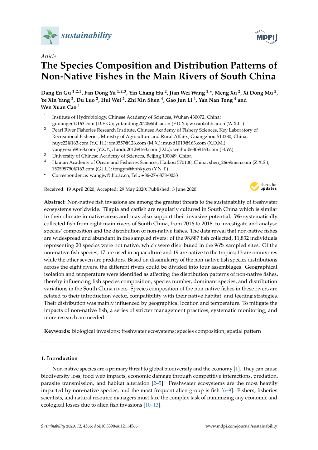 The Species Composition and Distribution Patterns of Non-Native Fishes in the Main Rivers of South China