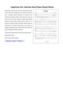Capriccio for Clarinet and Piano Sheet Music