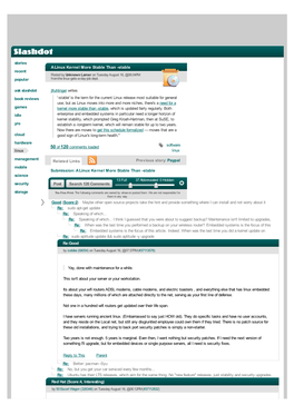 A Linux Kernel More Stable Than -Stable Recent Posted by Unknown Lamer on Tuesday August 16, @06:04PM Popular from the Linux-Gets-A-Day-Job Dept