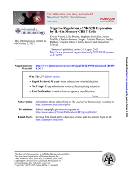 By IL-4 in Memory CD8 T Cells Negative Regulation of NKG2D