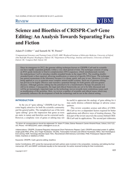 Science and Bioethics of CRISPR-Cas9 Gene Editing: an Analysis Towards Separating Facts and Fiction