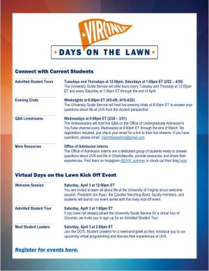 Connect with Current Students Virtual Days on the Lawn Kick Off Event