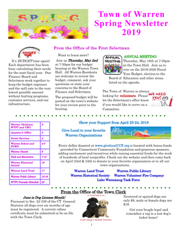 Town of Warren Spring Newsletter 2019