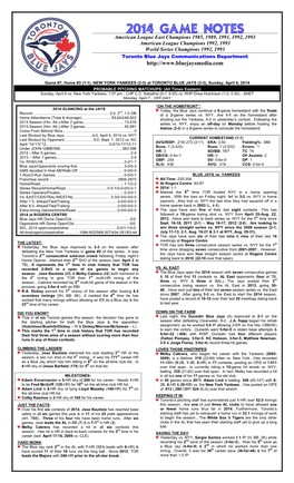 2014 Game Notes